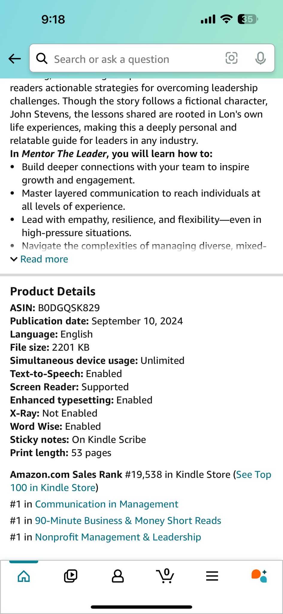 Amazon product page showing Mentor The Leader ranked number one in several categories