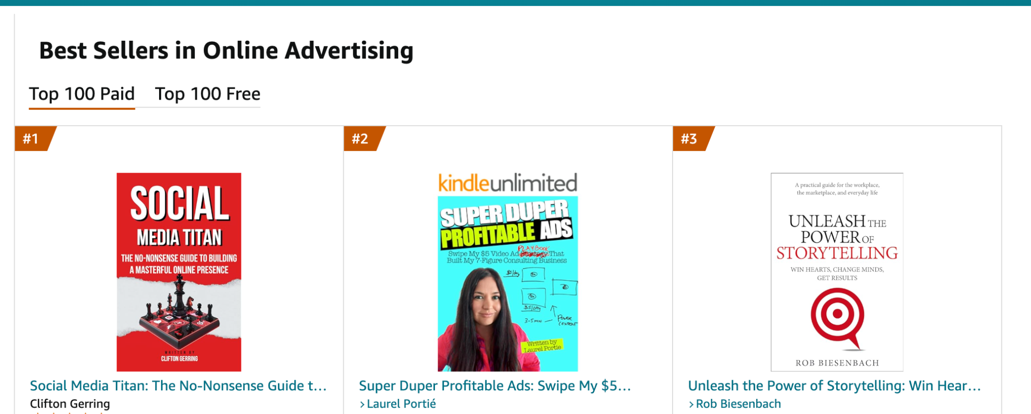 Amazon Best Sellers page showing Social Media Titan at number one in Online Advertising